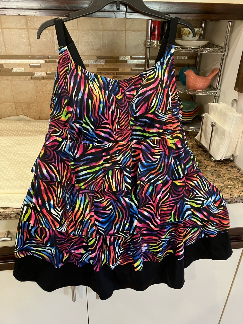 Colorful Neon Zebra Tiered A-Line Dress